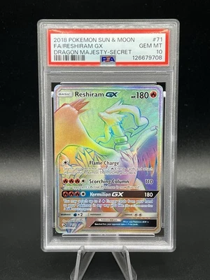 2018 Pokemon S&M Reshiram GX 71/70 PSA 10 - Dragon Majesty -  VERY LOW POP! - Image 1 of 2