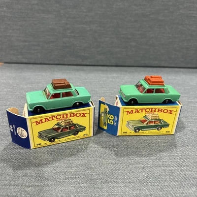 2ea Vintage Matchbox no 56 Fiat 1500 with Original Boxes variation luggage - Image 1 of 4