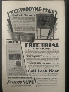 Vintage 1928 Philco Electric Radio Neutrodyne plus Werbung Werbung - Bild 1 von 2