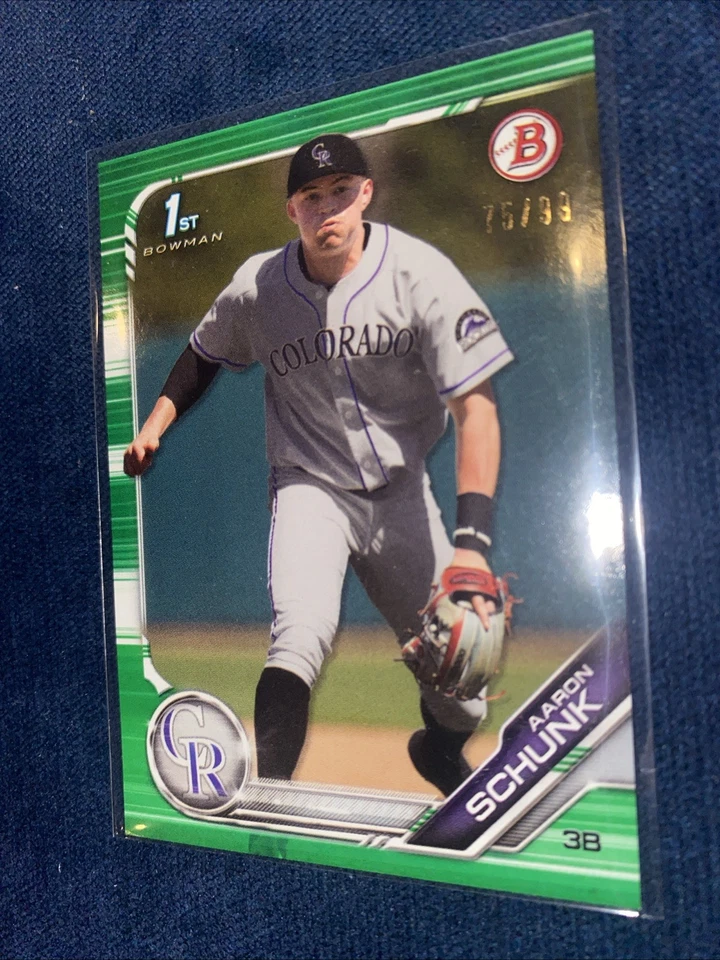 Aaron Schunk 2019 Bowman Draft Green Paper Parallel /99 Colorado Rockies - Image 1 of 1