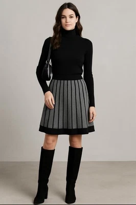 💥ALC Diseñador Línea A Moderna Suéter Falda Negro Gris Rayas Talla S💛 Foto 1 de 4