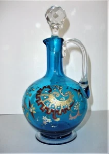 Antique Bohemian Hand Painted Handled Glass Decanter - Picture 1 of 7
