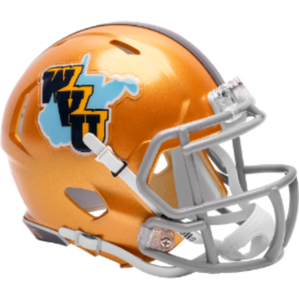 West Virginia Mountaineers NCAA Mini Speed Football Helmet Gold Throwback-NCAA. - Image 1 of 1