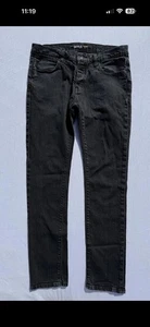 KR3W K Skinny Extra Slim Fit Jeans 34x31 Black Washed Stretch Button Fly Denim - Picture 1 of 9