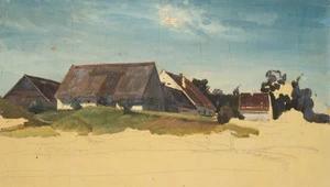 Niederdeutsches Gehöft mit Häusern, um 1900, Öl Realismus Unbekannt (19.Jhd) - Picture 1 of 5