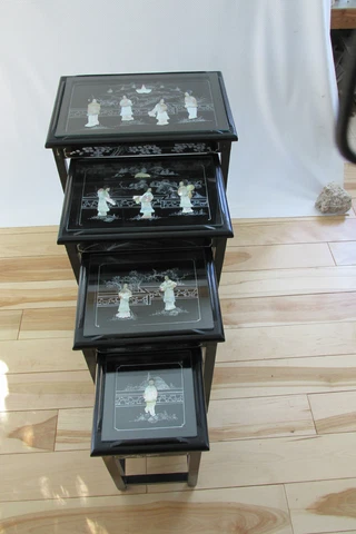 VINTAGE CHINESE NESTING/STACKING TABLES set of 4    MOTHER OF PEARL(1) Cover