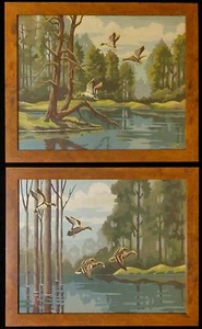 PBN DUCKS MALLARD Lot of 2 Mid Century Modern Paint by Number Paintings pond  - Picture 1 of 12