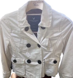 American Eagle M Pea Coat Cream Ivory  Buttons Jacket Pockets - Picture 1 of 7