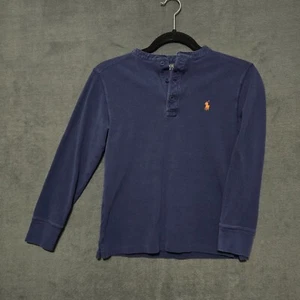 Polo Ralph Lauren Boys Size Small Henley Shirt Blue Long Sleeve Orange Pony EUC - Picture 1 of 7
