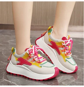 Trendy Coole Damen Plateau Sneaker Schnürer Farblich Passende Freizeitschuhe Neu - Bild 1 von 16