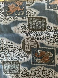 Vintage Japanese Kimono Fabric Dragon Shishi Kanji Tapestry  Cloth Crafting - Picture 1 of 9