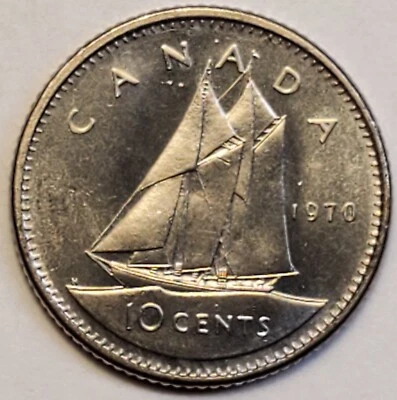 1970 CANADA TEN Cent Dime Key Date UNC 10 Cent Coin from Mint Roll Low Mintage - Image 1 of 4