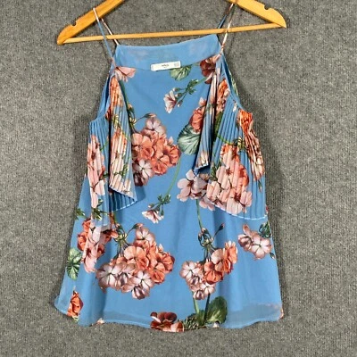 MNG Top Womens US XXS 2XS Blue Shirt Cami Flowers Office Career Formal Corporate - image 1 of 4