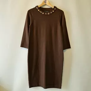 Boden Size 10r Chocolate Brown Wool Blend Midi Jumper Dress With Diamonte Collar - Picture 1 of 11