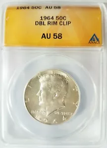 1964 Kennedy Half Dollar ANACS AU58 Curved Double Rim Clip Clipped Mint Error - Picture 1 of 10