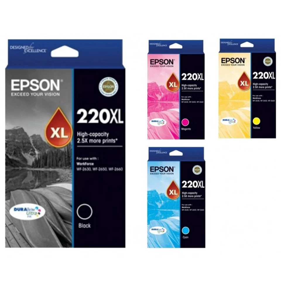 GENUINE Epson 220XL 4 Colours Value Pack Ink Cartridge WF-2630 WF-2650 WF-2660 - Image 1 of 1