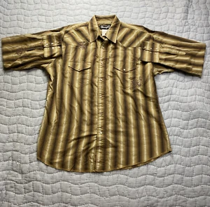 Wrangler Hemd Herren große braune Streifen Perlen Druckknopf bestickt Western Cowboy - Bild 1 von 13