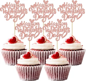 24Pcs Happy Valentine'S Day Cupcake Toppers Glitter Heart Cupcake Pick Decoratio - Picture 1 of 12