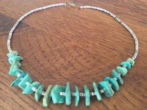 Vintage Türkis Brocken und Heishi Muschel Scheibe Perlen Halsband Halskette Ist-Zustand - Bild 1 von 4