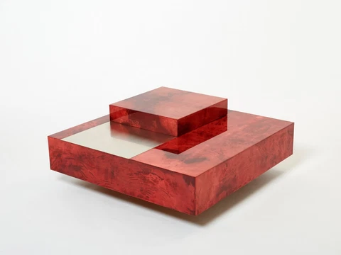 Aldo Tura red goatskin parchment steel bar coffee table 1960 Cover