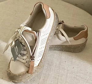 SPRING STEP RANTANA BEIGE LEATHER SHOES SNEAKERS LACE UP ZIP COMFORT ~ SZ 6/5.5 - Picture 1 of 13