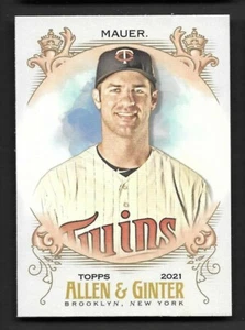2021 Topps Allen and Ginter #132 Joe Mauer Minnesota Twins HOF - Picture 1 of 1
