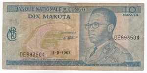 Kongo Demokratische Republik, 10 Francs 1968 P9, ss, selten - Bild 1 von 2