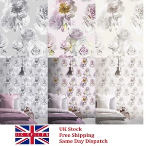 Carta da parati floreale Arthouse Paste the Paper in blush, mono e argento opzioni - Foto 1 di 13