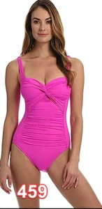 Island Goddess Over The Shoulder Rouched Front Bandeau One Piece Swimsuit Sz 8 - Picture 1 of 3