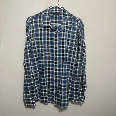 Camisa abotonada a cuadros Theory para hombre talla grande algodón azul negro blanco manga larga Foto 1 de 4