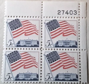 US Stamp Scott #1208 - 1963-66 5¢/5 cent 50-Star Flag MNH (Block of 4) Env#1 - Picture 1 of 2