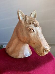 Vintage Signed Horse Head Clay Sculpture,Equestrian Figurine,Hand Made Statue