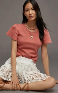 By Anthropologie Lace-Up Flutter Top in Coral Size Small NWT - Picture 1 of 9