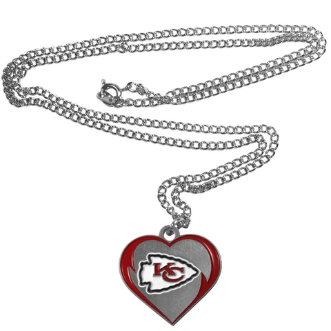 Kansas City Chiefs Football Team Heart NFL Charm Silver 22" Necklace Packaged Cover