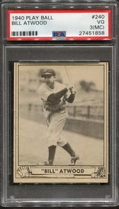 1940 Play Ball R335 #240 Bill Atwood Philadelphia Phillies - RC - PSA 3(MC) VG - Picture 1 of 2