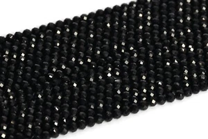 Cuentas sueltas redondas facetadas de 3 mm de turmalina negra natural Brasil AAA 15,5" - Imagen 1 de 3