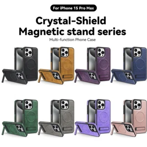 Magsafe Luxury Leather Bracket Slim Case Cover For iPhone 15 14 Pro Max 13 12 11 - Picture 1 of 18