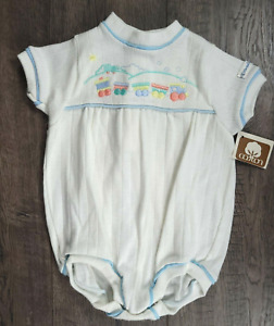 Baby Boy Clothes New Vintage Little Me 6 Month White Train Romper Outfit