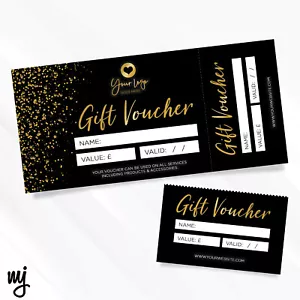 Custom Printed Gift Vouchers | Perforated | Black Gold Glitter Style Design - Picture 1 of 1