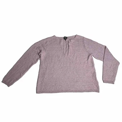 Eileen Fisher 中号丝绸混纺 V 领粉色紫色毛衣 — 第 1/4 张图片