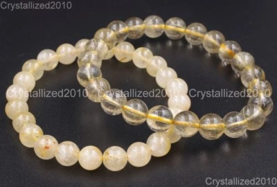 AAA Natural Gemstone Golden Rutilated Quartz Crystal Rock Round Beads Bracelet - Image 1 of 4