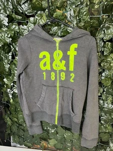 Size XL Unisex Kids Abercrombie & Fitch Green Gray Zip Hooded Heavy Sweatshirt - Picture 1 of 2