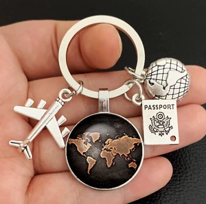 Aeroplane Globe Passport - Travel - Keyring Keychain - Gift Accessory - Picture 1 of 1