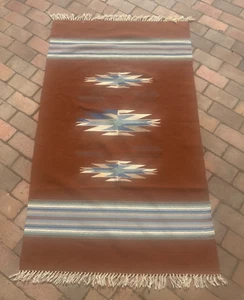 Vintage Chimayo Mexico Ortega's Weaving Shop Handwoven Wool Rug Tapestry 36 x 60 - Picture 1 of 5