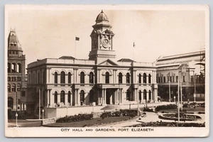 South Africa Port Elizabeth City Hall and Gardens Real Photo RPPC 1936 Postcard - Picture 1 of 2