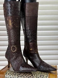 BOTAS ALTAS ANDREA PRECIOSAS PARA MUJER, TALLA 9,5 M, PATCHWORK Y BORDADAS, USADAS UNA VEZ - Imagen 1 de 19