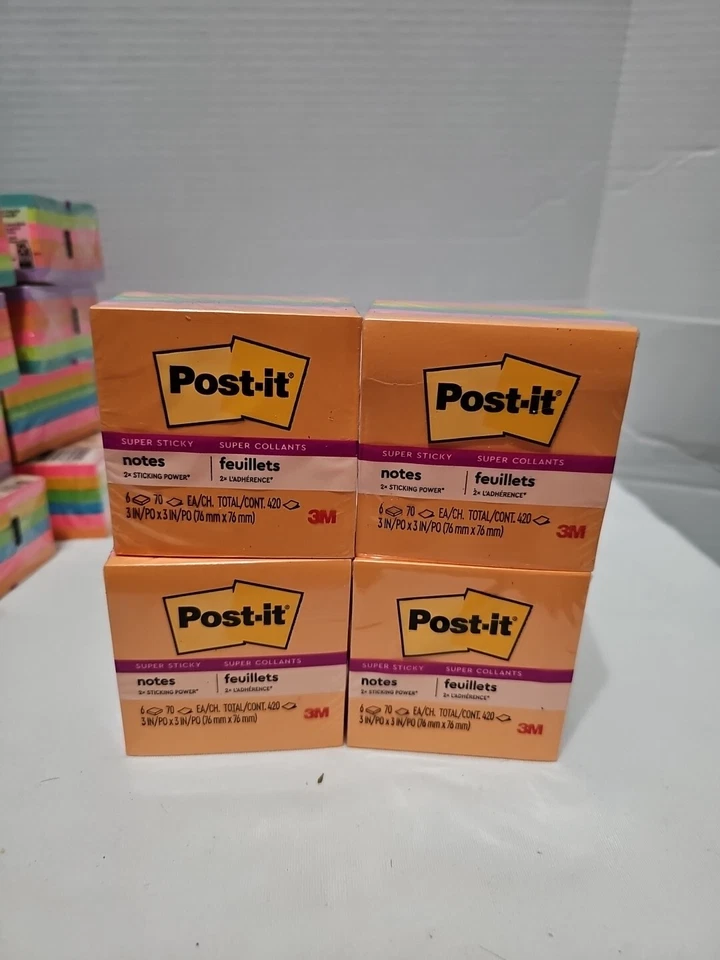 Post-it 654-SSPK 3 x 3" Assorted Colors 90-Sheets Super Sticky Notes
