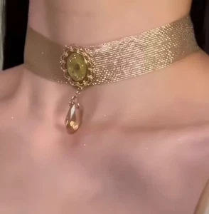 Choker Halskette für Damen - Strukturkette mit Tropfen Armreif - Bild 1 von 3