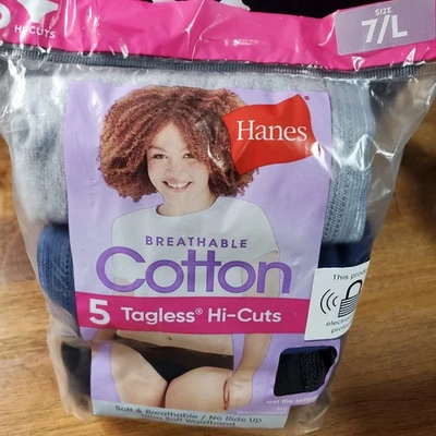 Hanes Women's BREATHABLE Cotton TAGLESS HI-CUT Panties 5 pairs Size 7 Large NIP - Image 1 of 4