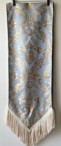 Luxury Table Runner Lt Blue/Gold Jacquard 13"W x 72"L Fringe Party Decor EUC - Picture 1 of 7